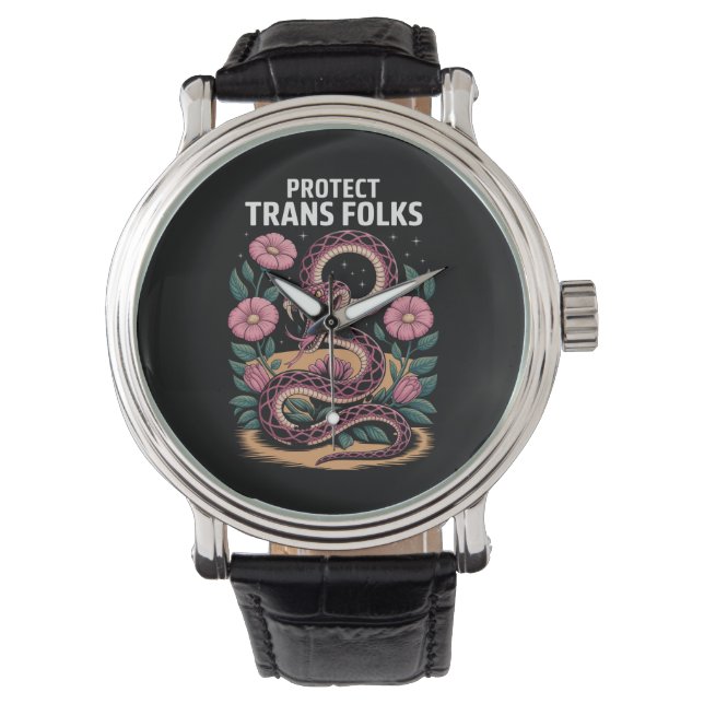 Retro Trans Pride Trans Right Protect Trans Folks Watch (Front)
