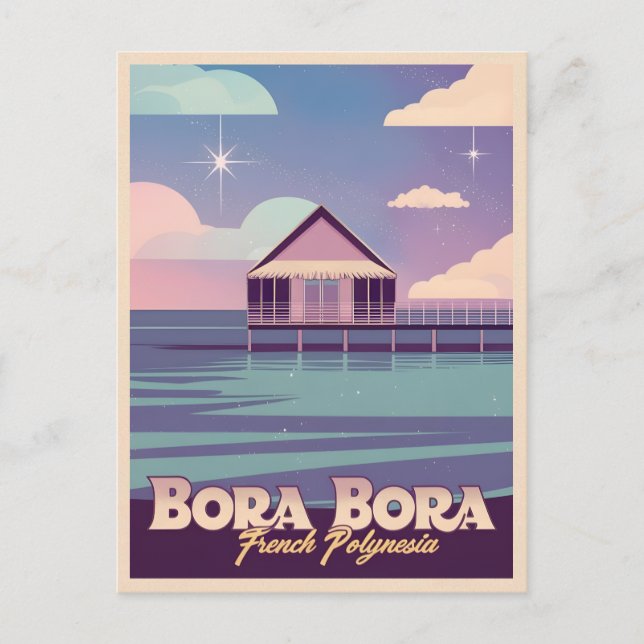 Retro Travel 80s Neon Bora Bora French Polynesia Postcard (Front)