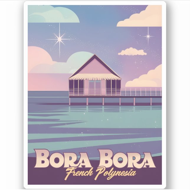 Retro Travel 80s Neon Bora Bora French Polynesia Sticker (Front)