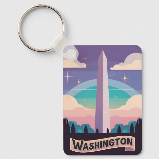 Retro Travel 80s Neon Washington Monument Lofi Art Keychain (Front)