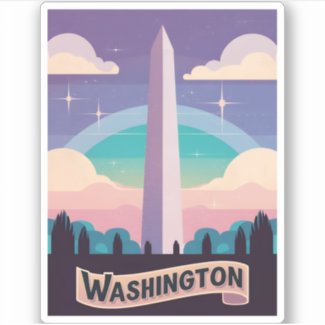 Retro Travel 80s Neon Washington Monument Lofi Art