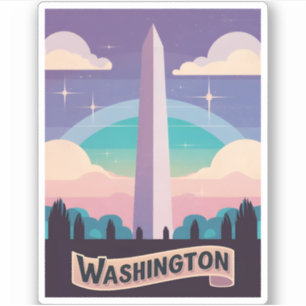 Retro Travel 80s Neon Washington Monument Lofi Art Sticker