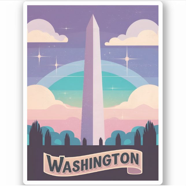 Retro Travel 80s Neon Washington Monument Lofi Art Sticker (Front)