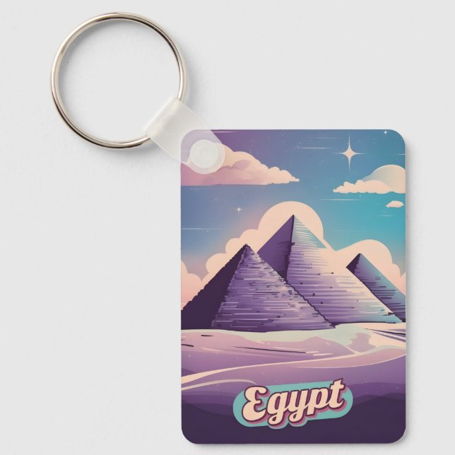 Retro Travel 80s Synthwave Ancient Egypt Pyramid Keychain (Front)