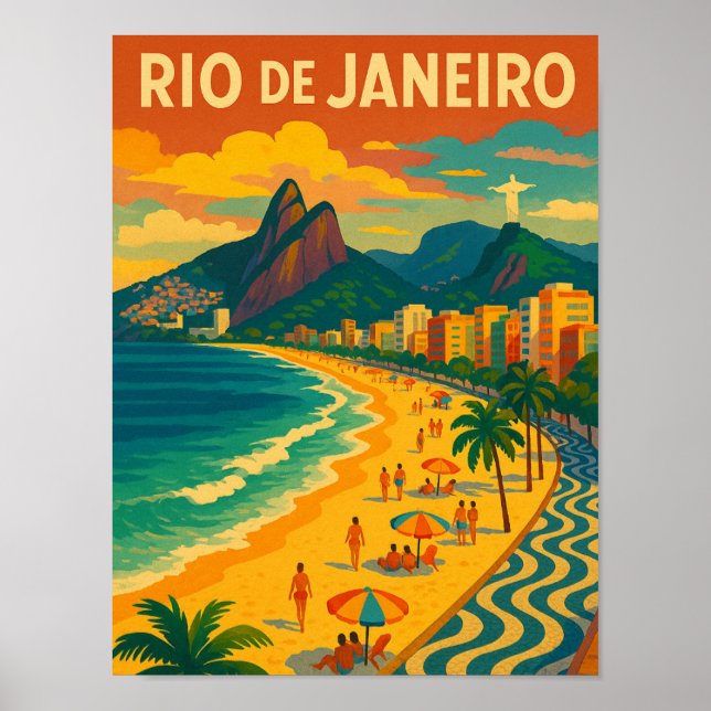 Retro Travel Copacabana Rio de Janeiro Brazil  Poster (Front)