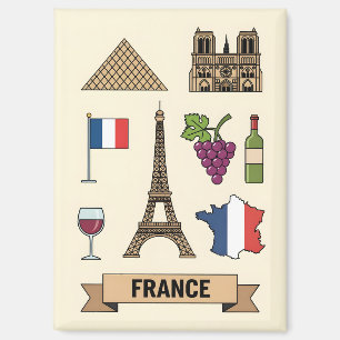 Retro Travel France Iconic Symbols  Magnet
