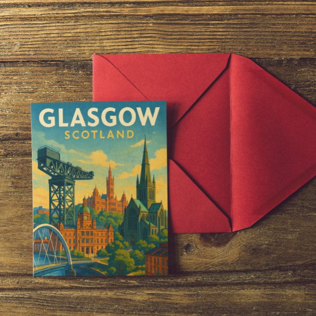 Retro Travel Glasgow Scotland  Postcard (Retro Glasgow Scotland City Postcard)