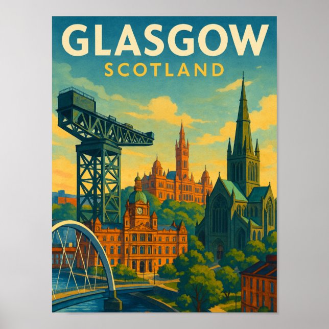 Retro Travel Glasgow Scotland  Poster (Front)