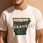 Retro Travel Iconic Arkansas Graphic T-Shirt<br><div class="desc">Celebrate the Natural State with this Retro Travel Iconic Arkansas Graphic T-Shirt. Featuring a vintage-inspired design that highlights the unique charm and beautiful landscapes of Arkansas, this shirt is perfect for travelers and residents alike. Made from high-quality materials for a comfortable fit, it's ideal for casual outings, travel, and everyday...</div>