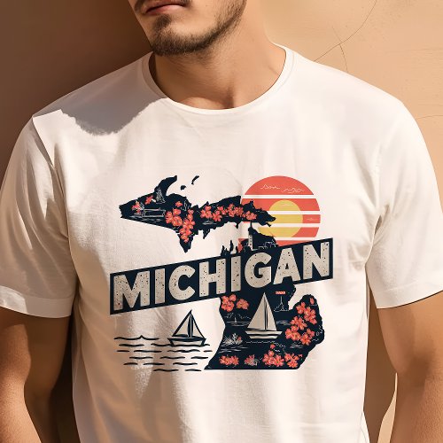 Retro Travel Iconic Michigan Graphic T_Shirt
