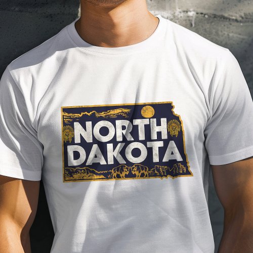 Retro Travel Iconic North Dakota Graphic T_Shirt