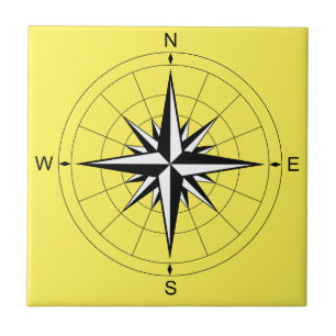 Retro Travel Illustration - Compass Rose Ceramic Tile