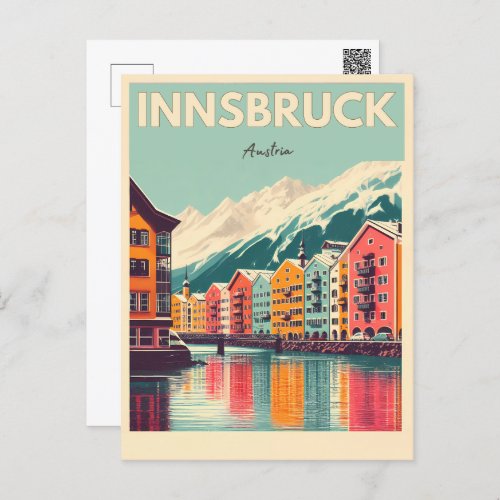 Retro travel Innsbruck Tyrol _ Austrian alps gifts Postcard