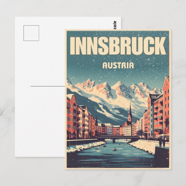 Retro travel Innsbruck Tyrol - Austrian alps gifts Postcard (Front/Back)