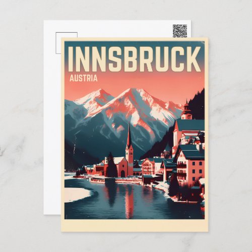 Retro travel Innsbruck Tyrol _ Austrian alps gifts Postcard