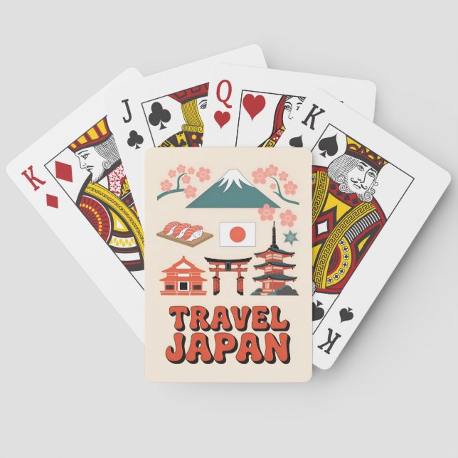Retro Travel Japan Iconic National Symbols Poker Cards (Back)