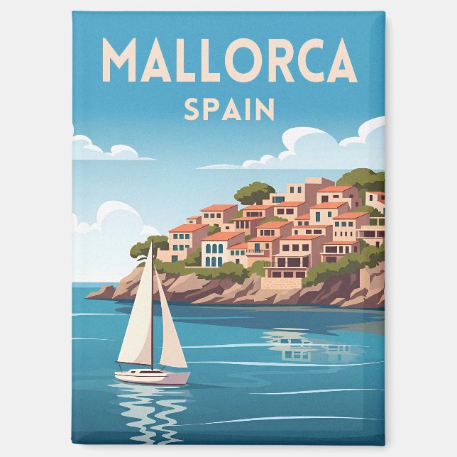 Retro Travel Mallorca Spain Seaside Landscape Magnet (Front)