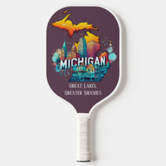 Retro Travel Map Michigan State Pickleball Paddle