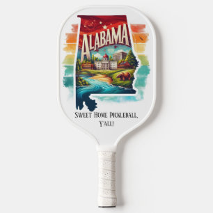 Retro Travel Map of Alabama State Pickleball Paddle