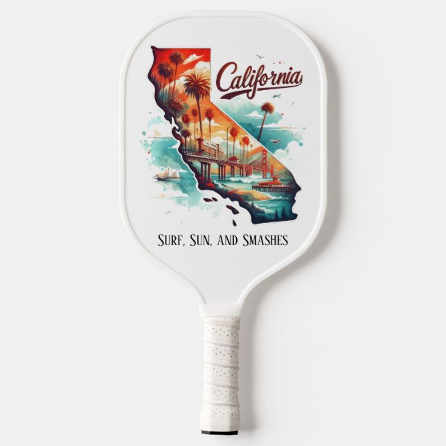 Retro Travel Map of California State   Pickleball Paddle (Back)