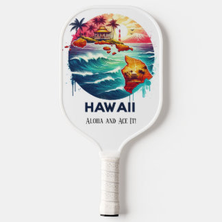 Retro Travel Map of Hawaii State Pickleball Paddle