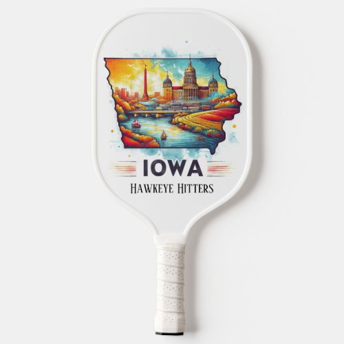 Retro Travel Map of Iowa State   Pickleball Paddle