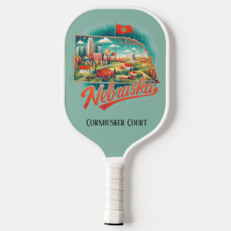 Retro Travel Map of Nebraska State Pickleball Paddle