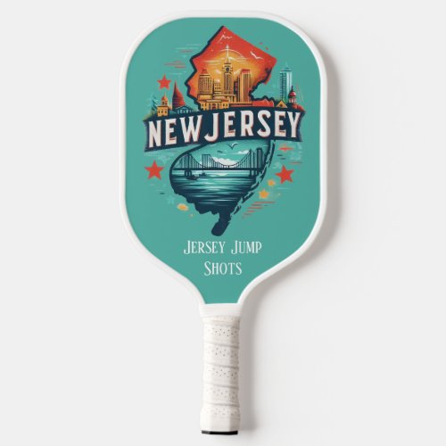 Retro Travel Map of New Jersey State   Pickleball Paddle