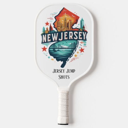 Retro Travel Map of New Jersey State   Pickleball Paddle