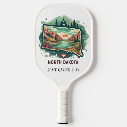 Retro Travel Map of North Dakota State   Pickleball Paddle