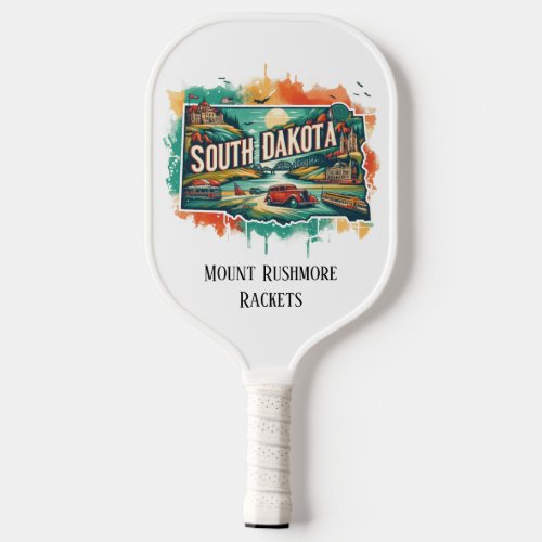 Retro Travel Map of South Dakota State   Pickleball Paddle