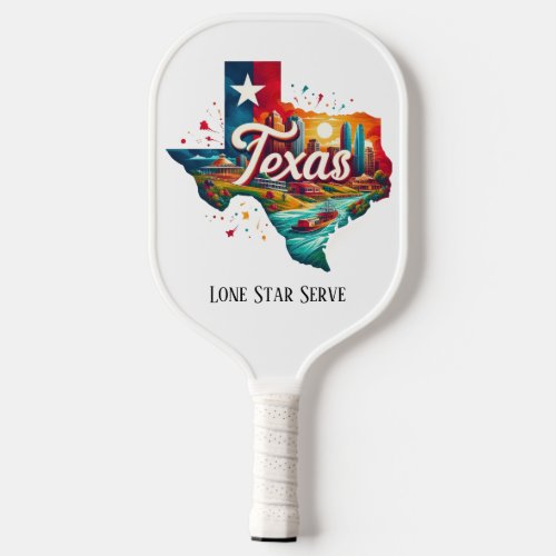 Retro Travel Map of Texas State   Pickleball Paddle