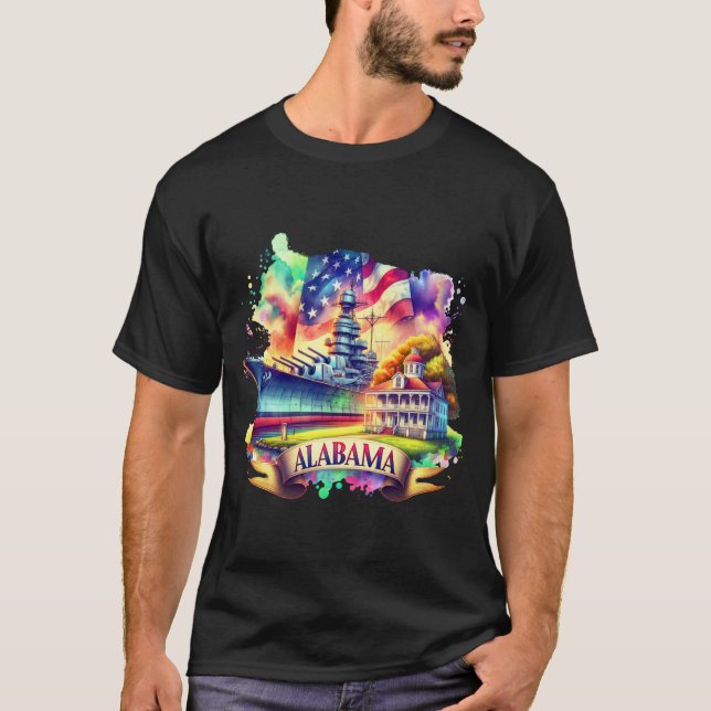 Retro Travel Map US States Alabama USA State Map T-Shirt (Front)