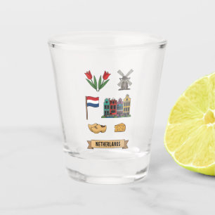 Retro Travel Netherlands Iconic Cultural Symbols Shot Glass