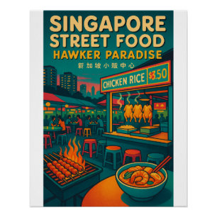retro travel‑ of Singapore street food Poster