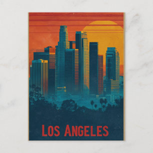 Retro Travel Poster Art of Downtown Los Angeles Postcard
