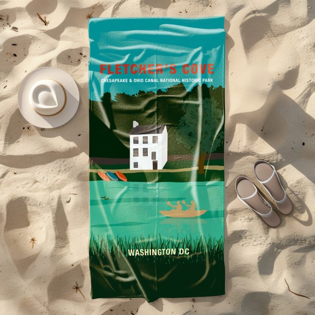 Retro Travel Poster Fletcher's Cove Washington DC Beach Towel (Creator Uploaded)
