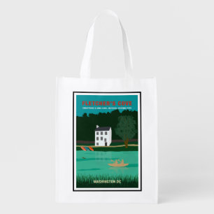 Retro Travel Poster Fletcher's Cove Washington DC Grocery Bag
