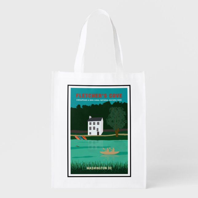 Retro Travel Poster Fletcher's Cove Washington DC Grocery Bag (Front)
