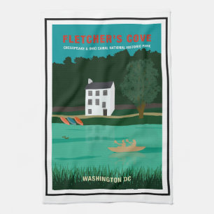 Retro Travel Poster Fletcher's Cove Washington DC Kitchen Towel