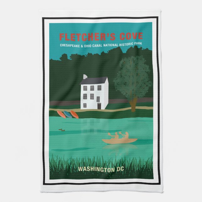 Retro Travel Poster Fletcher's Cove Washington DC Kitchen Towel (Vertical)