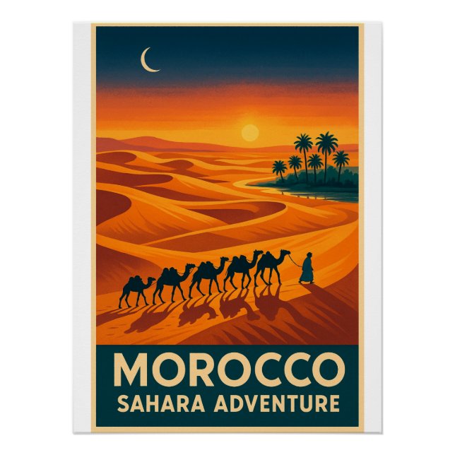 Retro Travel  – Sahara Desert Sunset, Morocco Poster (Front)