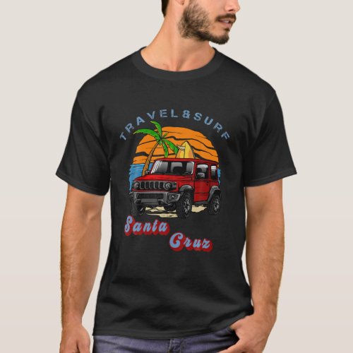 Retro Travel Surf Santa Cruz CA Cool Camper Van Vi T_Shirt