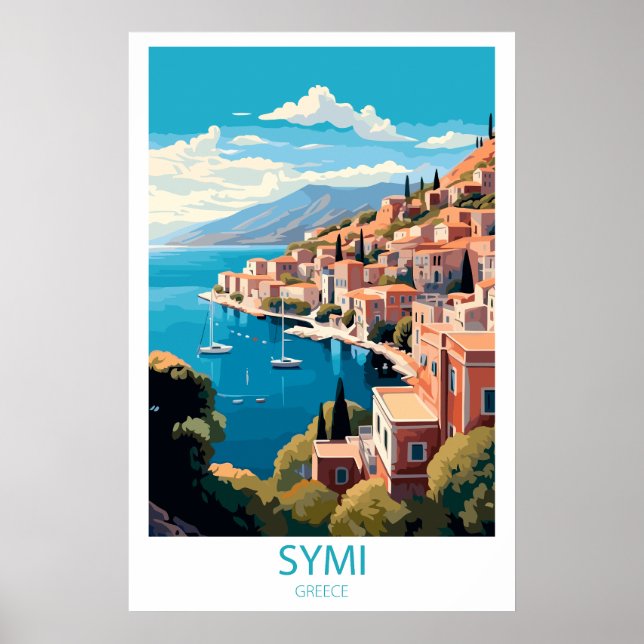 Retro Travel Symi Greece Destination Wall Art (Front)
