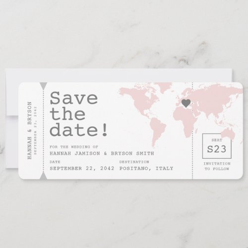Retro Travel Theme Map Boarding Pass Ticket Save The Date