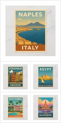 Retro Travel Themed Postcards