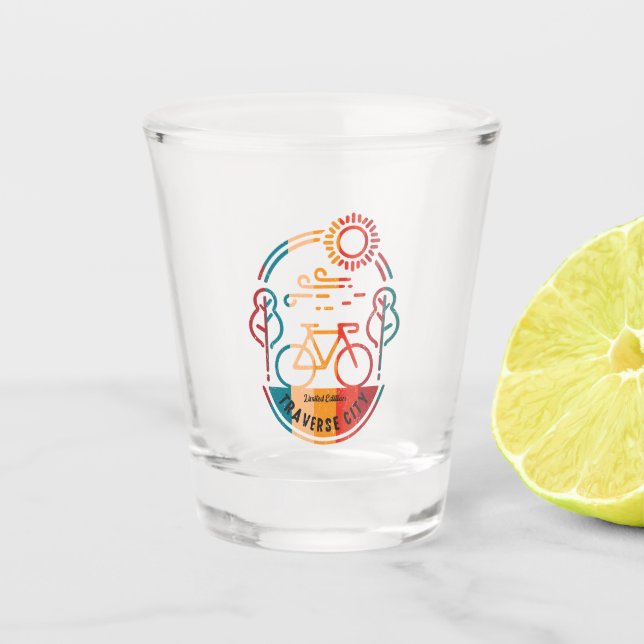 Retro Traverse City Bike Trail Shot Glass (Front)