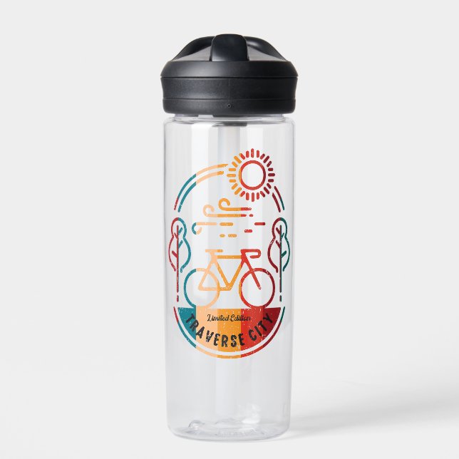 Retro Traverse City Bike Trail Water Bottle (Front)