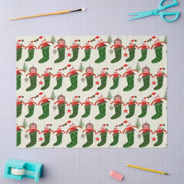 Retro Treasures Christmas Stockings Tissue Paper (Craft)