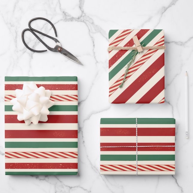 Retro Treasures Christmas stripes Wrapping Paper Sheets (Front)